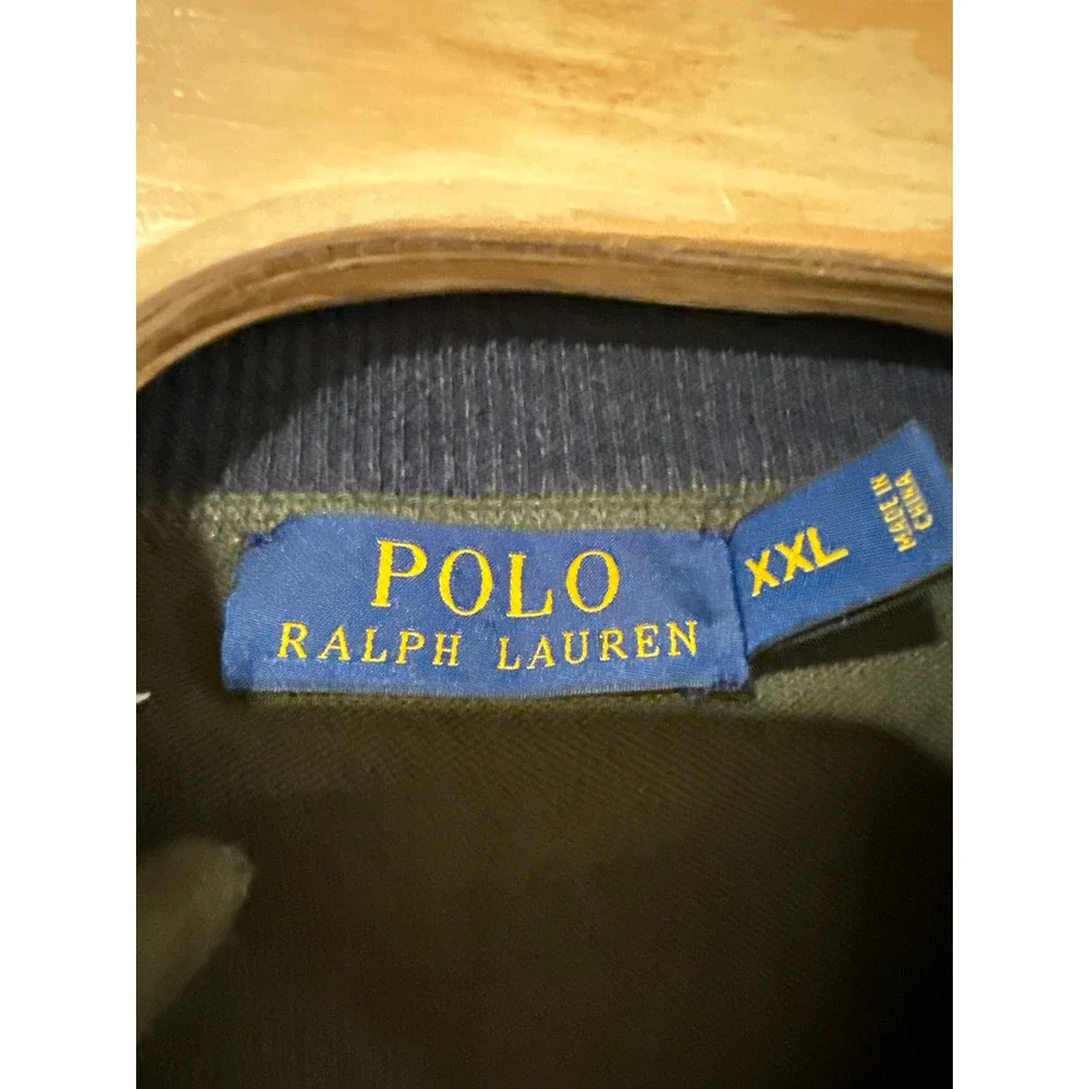 Polo Ralph Lauren Mens XXL Full‎ Zip Cotton Sweater Olive Green Mock Neck Pony